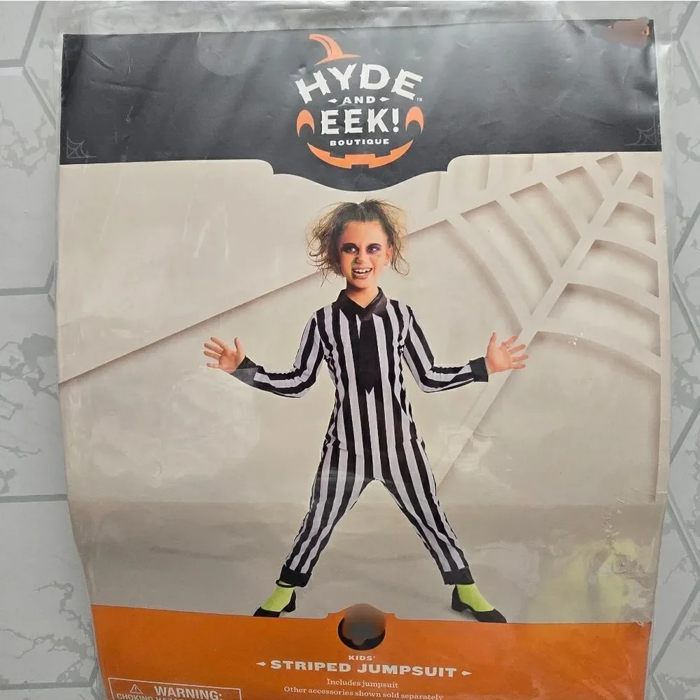 New Unisex Kid's boy / girl Beetlejuice Stripe Jumpsuit Halloween Costume